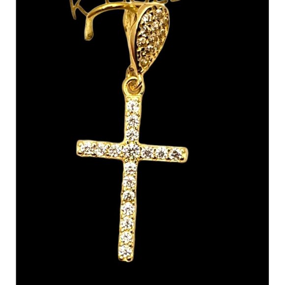 14k REAL GOLD Fancy Cross CZ Pendant - Picture 4 of 9